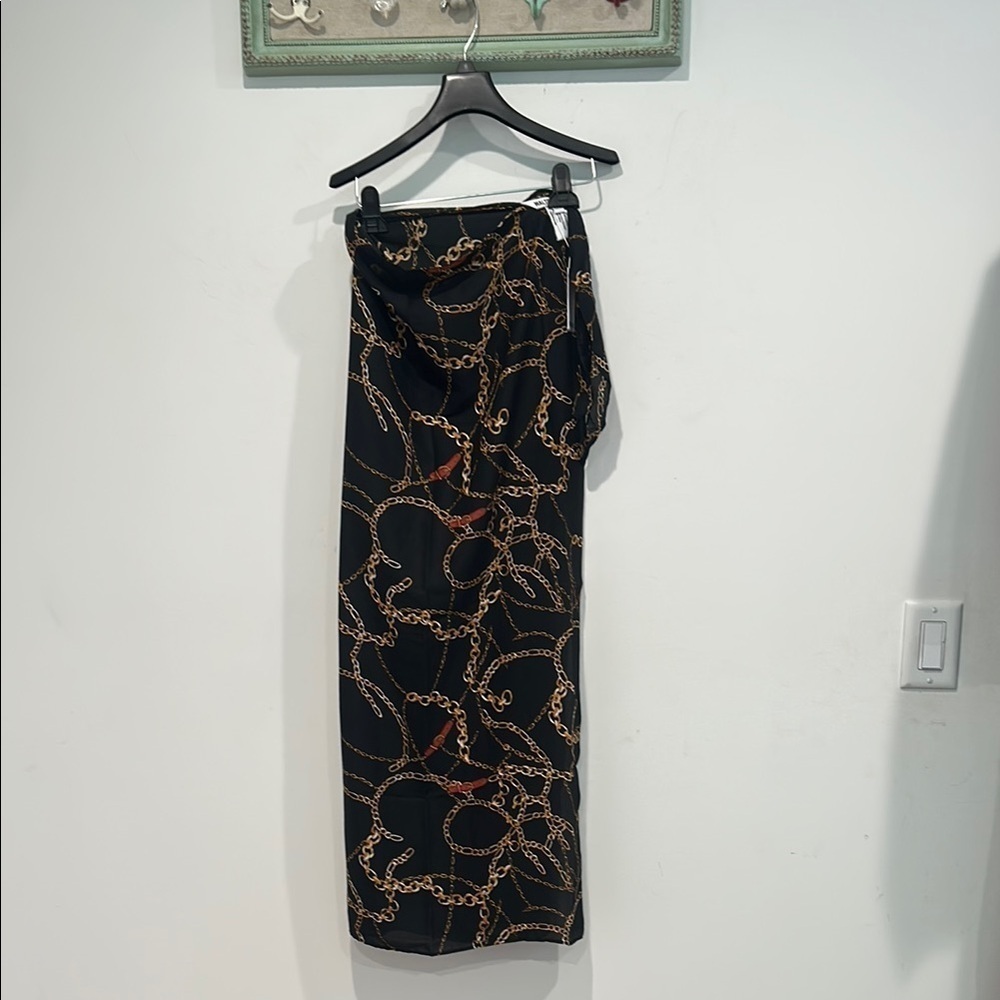 Walter Baker Black Gold chain buckle Maxi wrap Skirt one size
